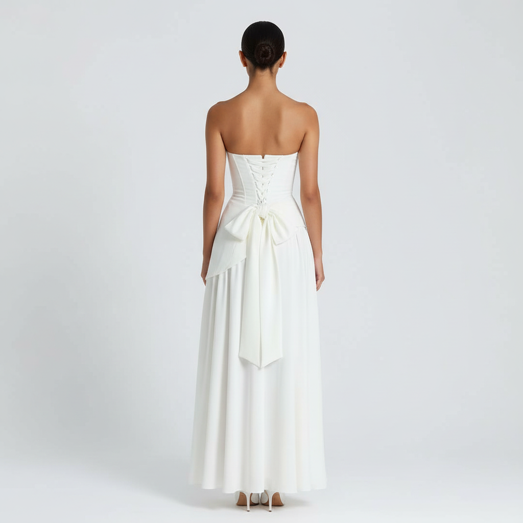 Back view - Strapless High Slit Maxi Dress White