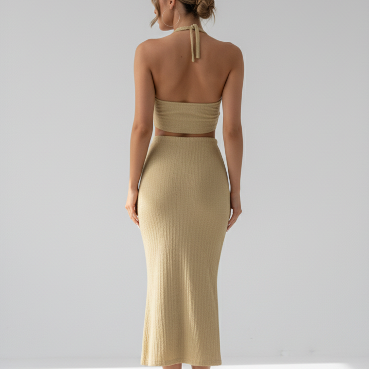 Back view - Summer Two-Piece Set Khaki