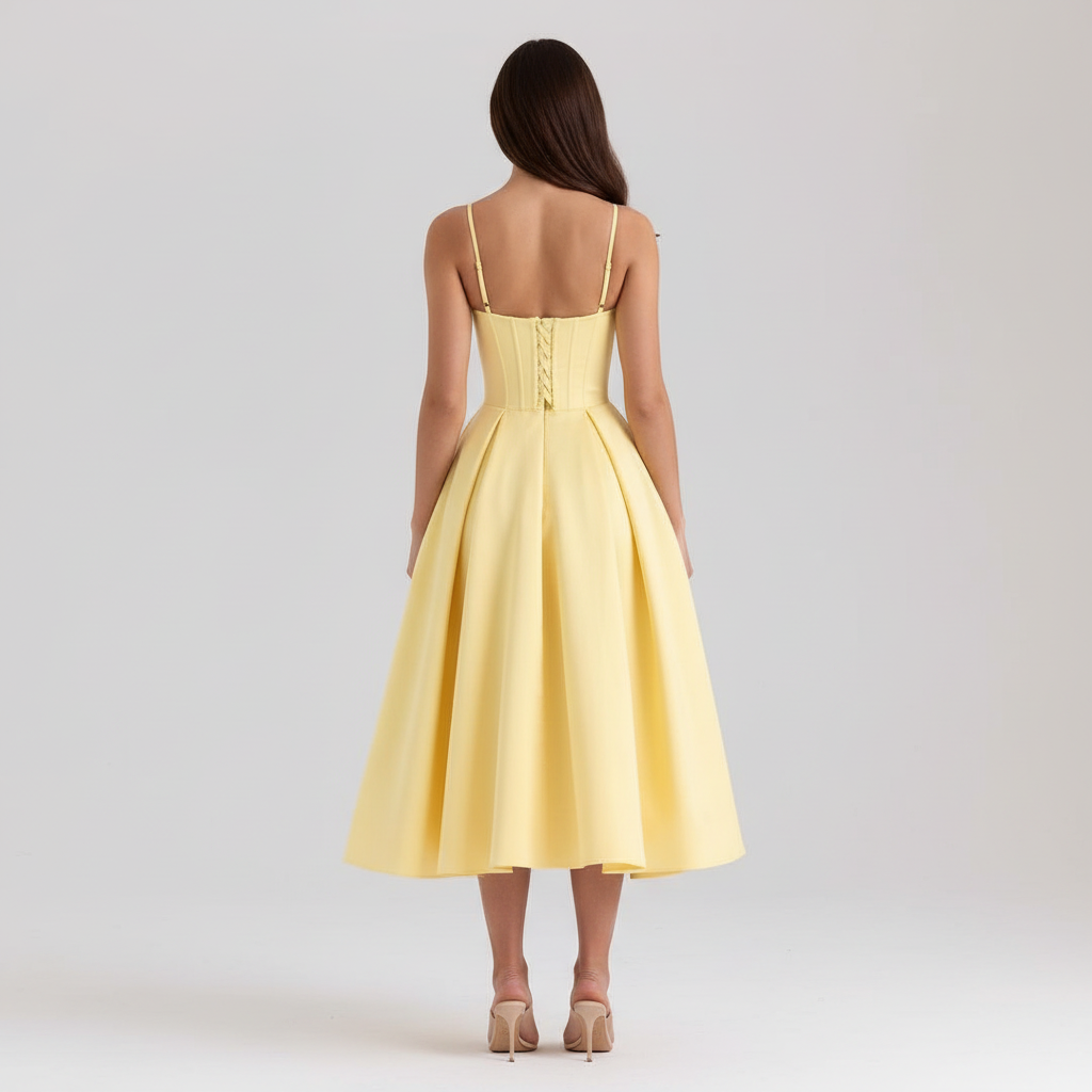Back view - Yellow Satin Corset Dress