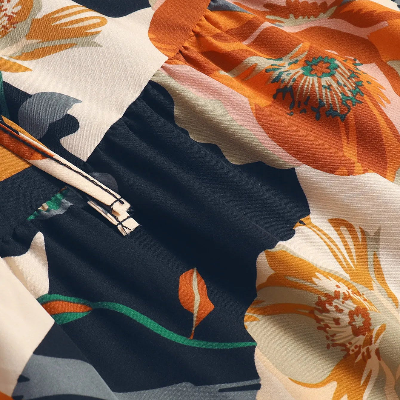 Floral Print Mid-Length A-Line Skirt - Navy Blue Floral