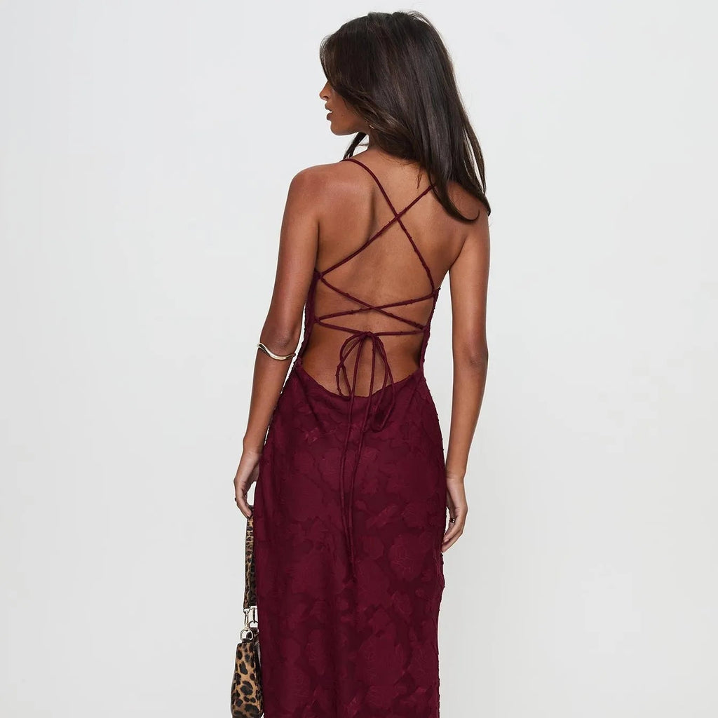European-American Inspired Halter Dress - Red