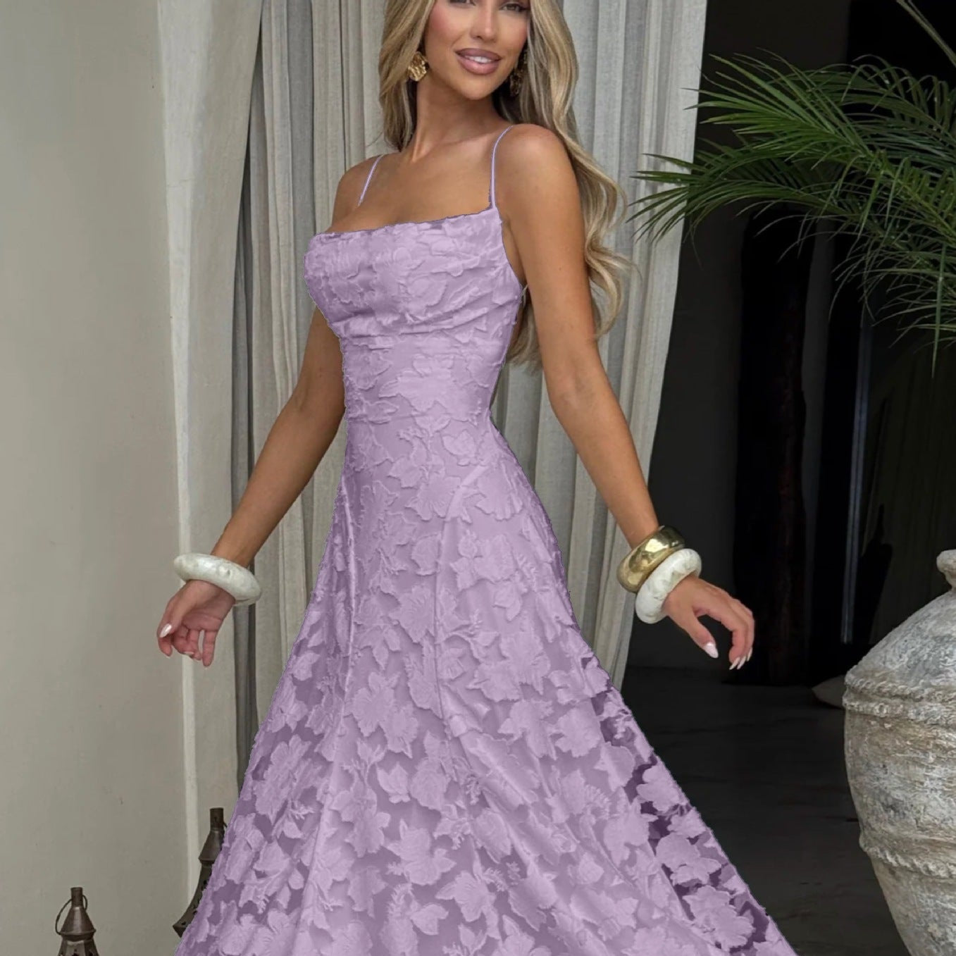 European-American Inspired Halter Dress - Purple