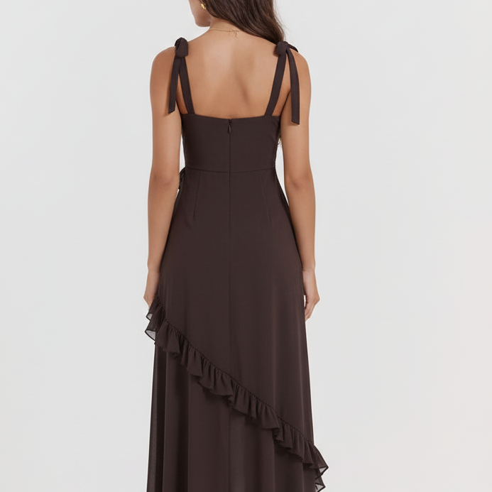 Black Ruffle Maxi Dress - Back
