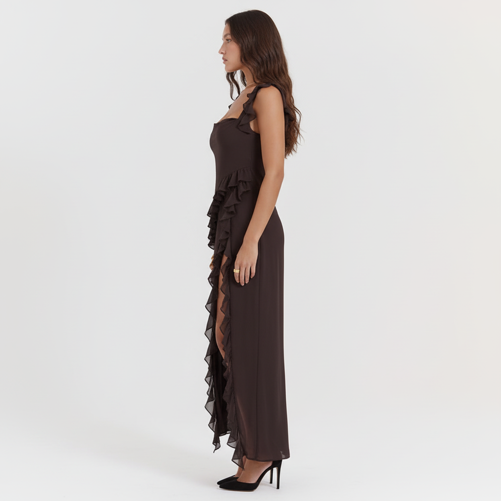 Black Ruffle Maxi Dress - Side
