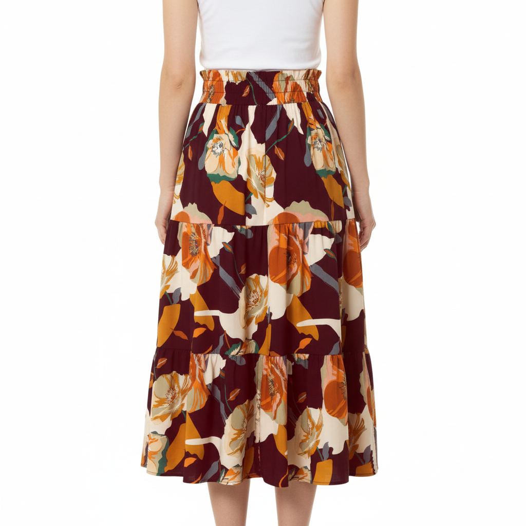 Burgundy Floral Skirt Back