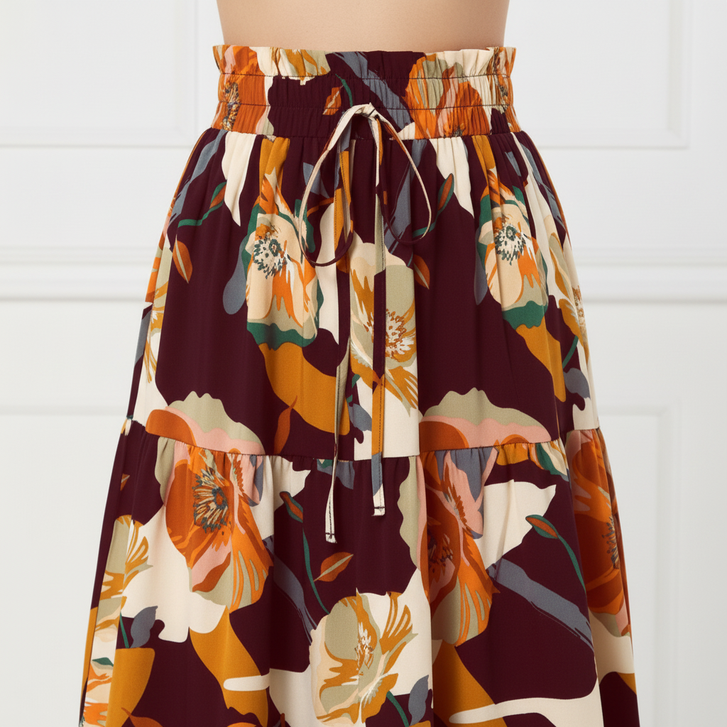 Burgundy Floral Skirt Detail