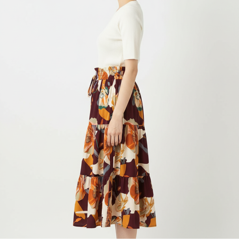 Burgundy Floral Skirt Side
