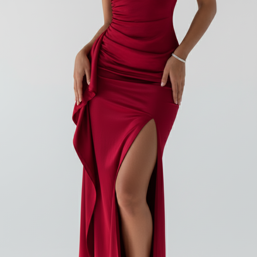 Close-up detail - Elegant Slim-Fit Slip Dress Red