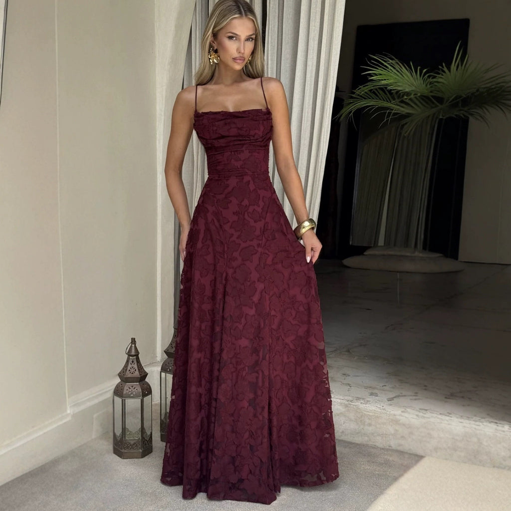 European-American Inspired Halter Dress - Red