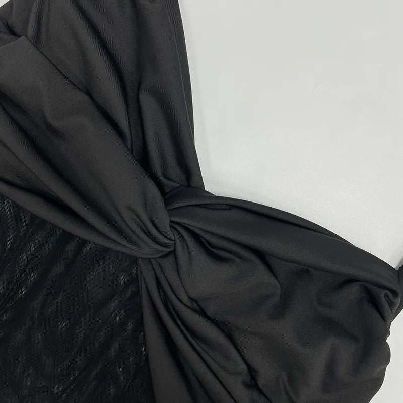 Halter Neck Pleated Bodycon Dress - Black