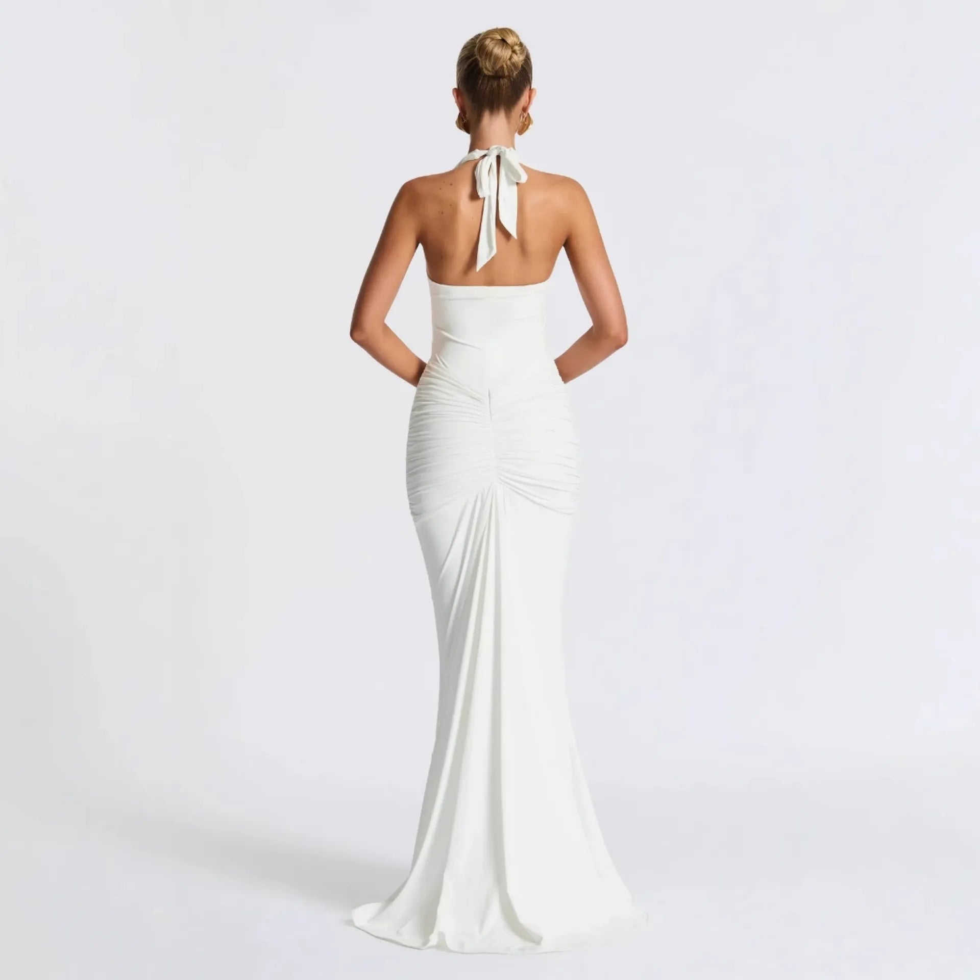 Halter Lace-Up Backless Maxi Dress - White