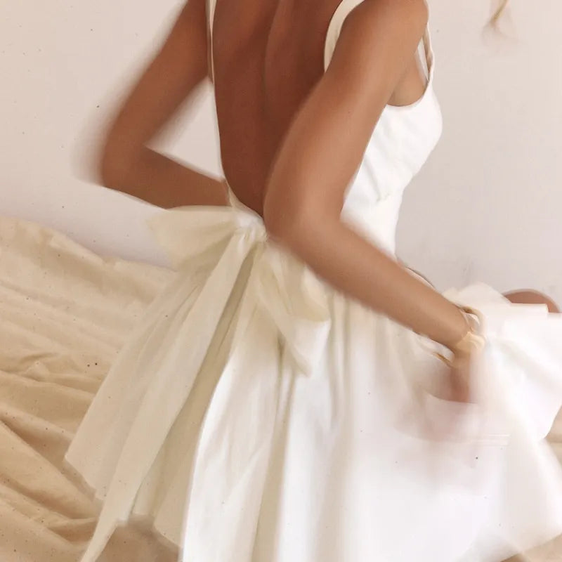 Backless One-Shoulder Short Dress - White