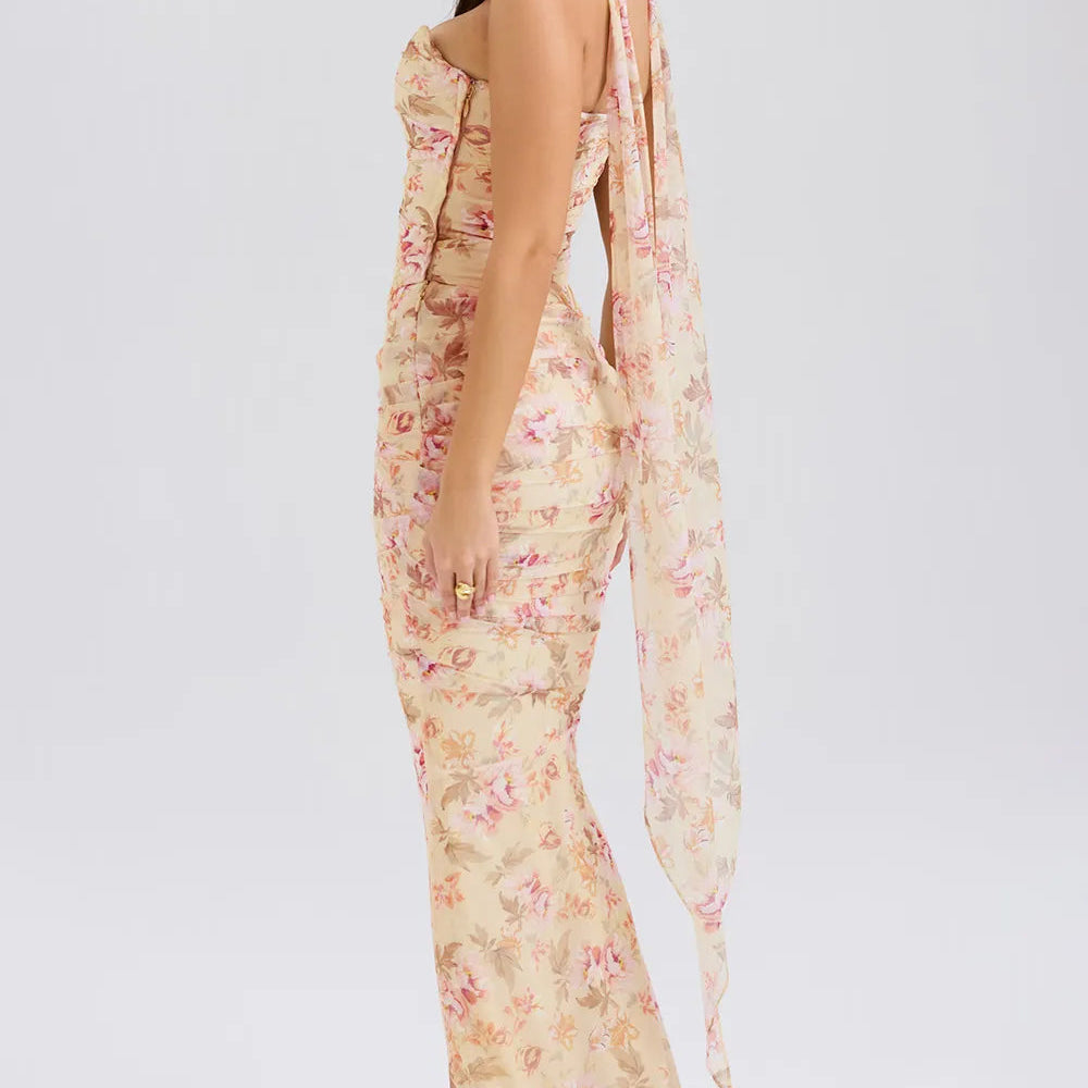 Tube Top & High-Waist Pencil Skirt Two-Piece Set - Floral