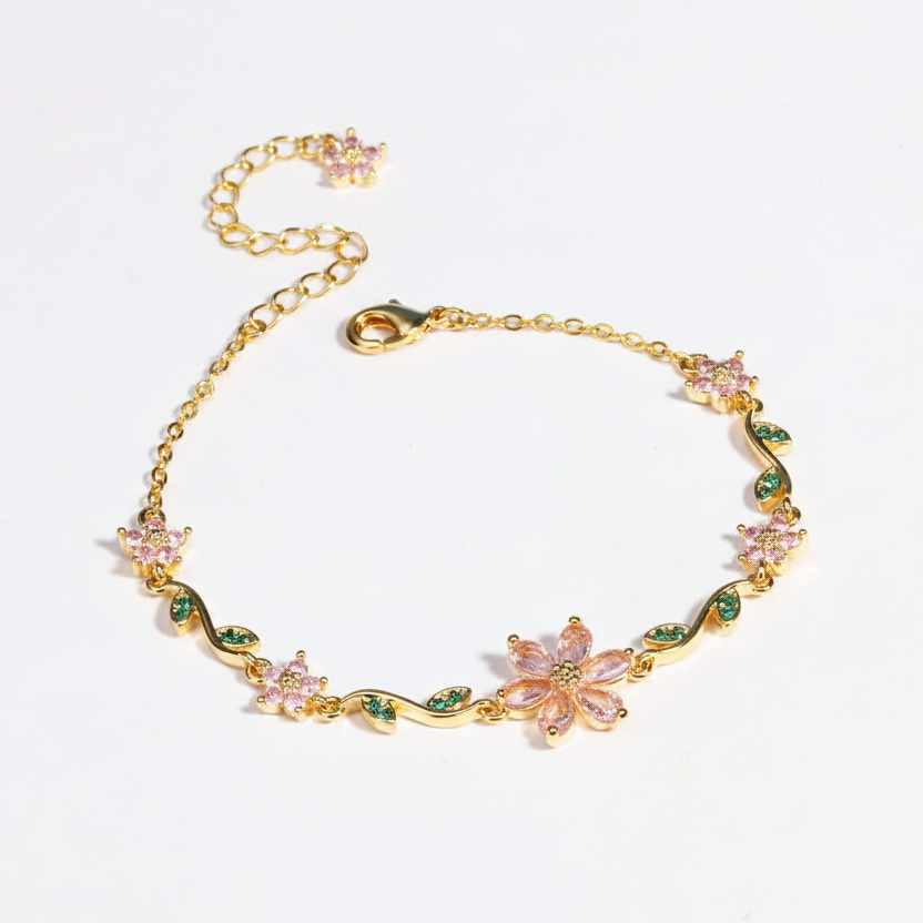 Flower & Leaf Bracelet in White Studio