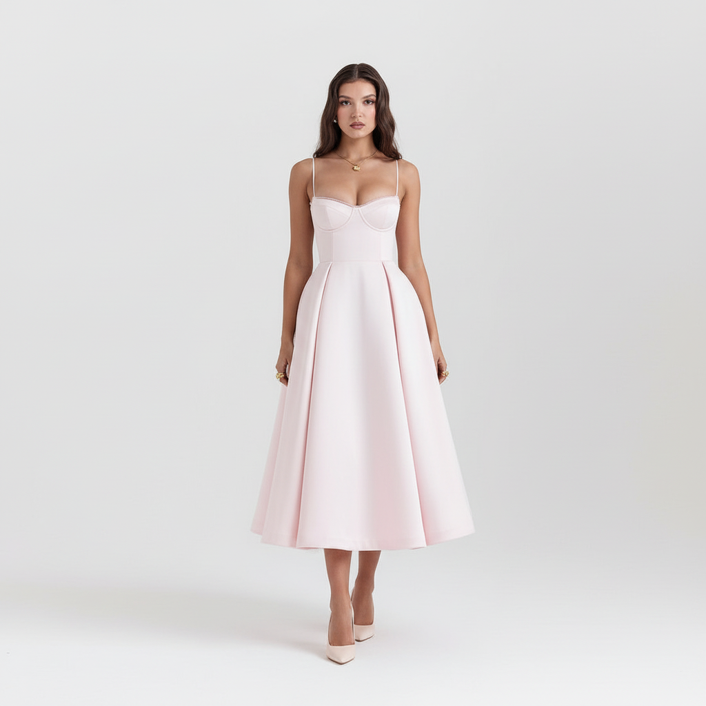 Front view - Ballet Pink Satin Corset Dress