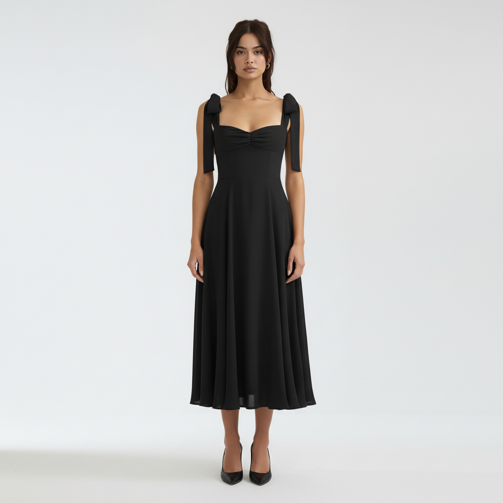 Front view - Black Chiffon Dress