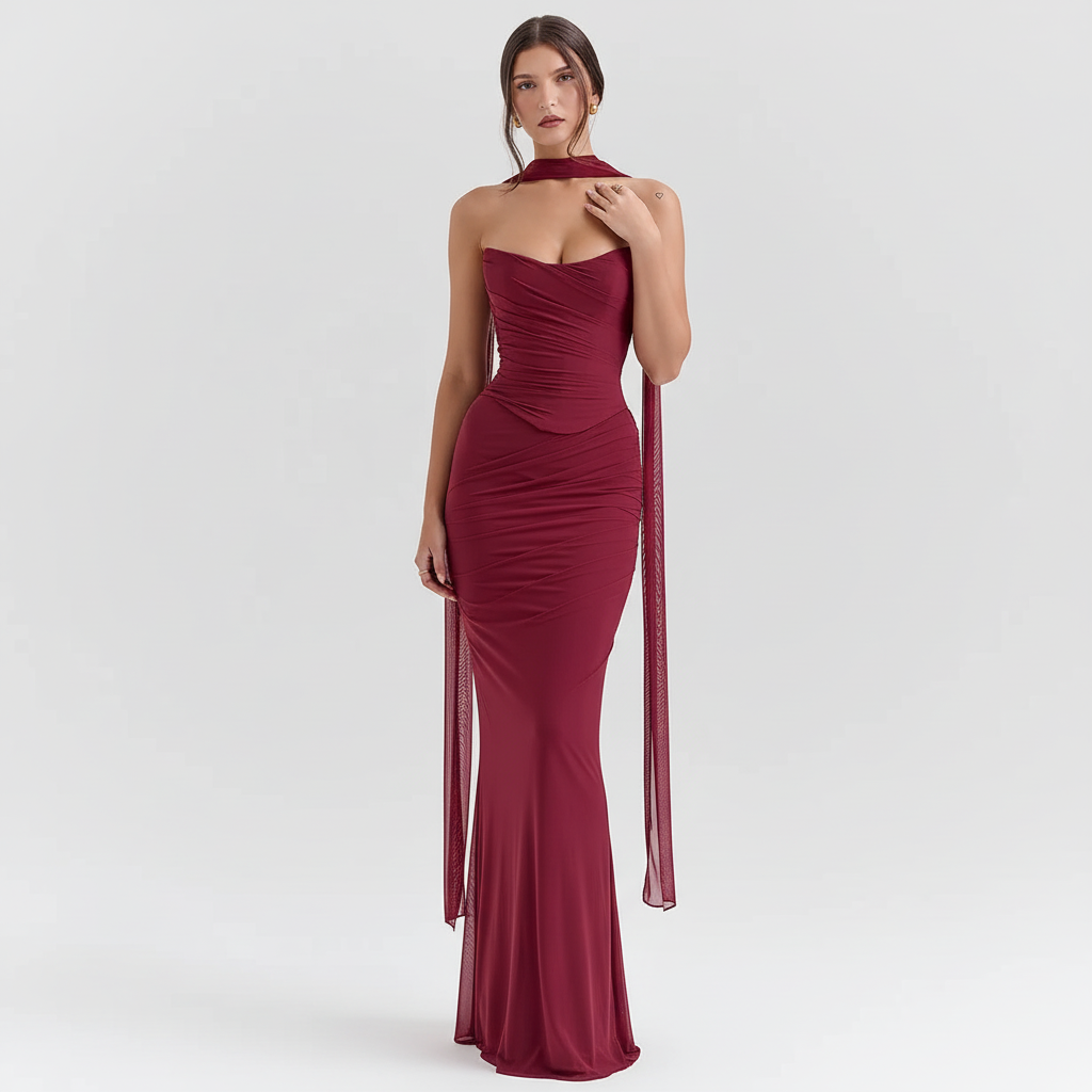 Front view - Burgundy dress on model