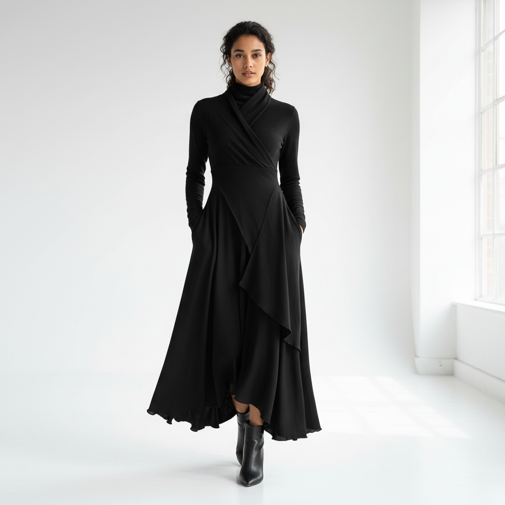 Front view - Cross Neck Knitted Maxi Dress Black