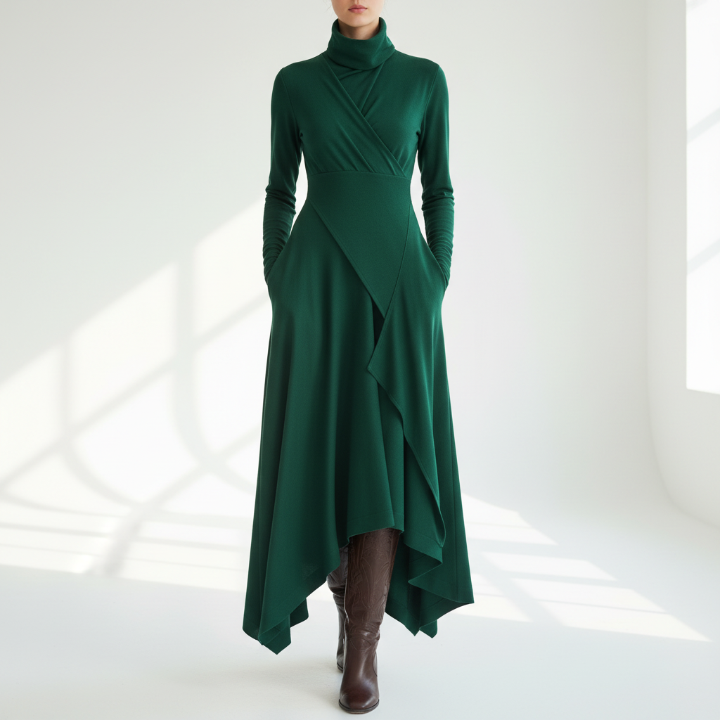 Front view - Cross Neck Knitted Maxi Dress Green