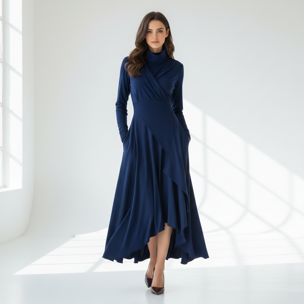 Front view - Cross Neck Knitted Maxi Dress Royal Blue