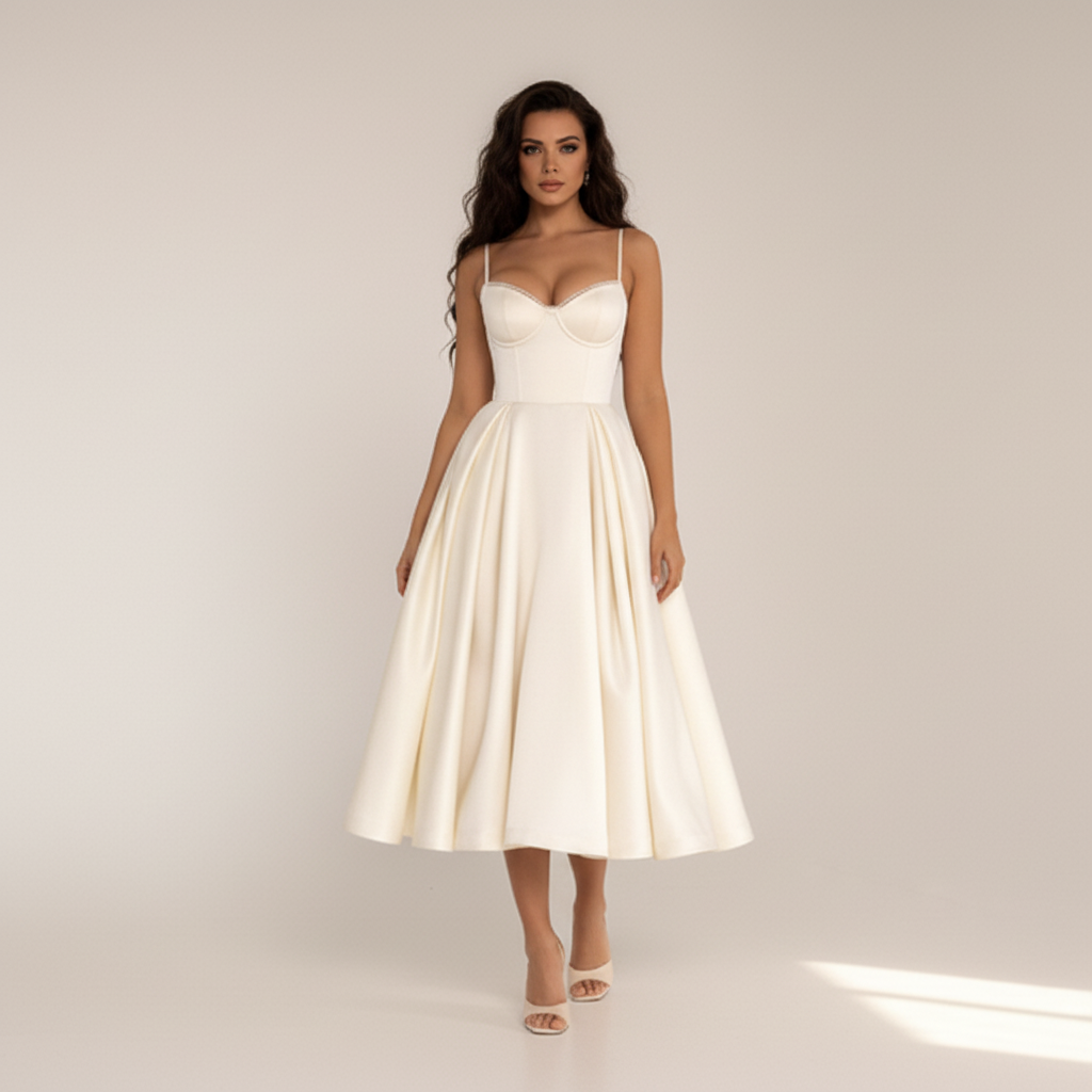 Front view - Khaki Satin Corset Dress