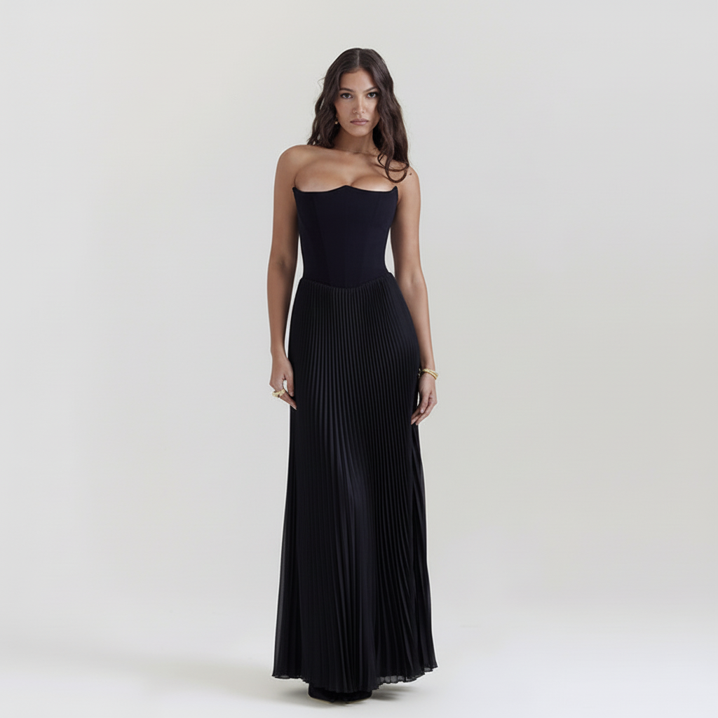 Front view - Pleated Tube Top Maxi Dress