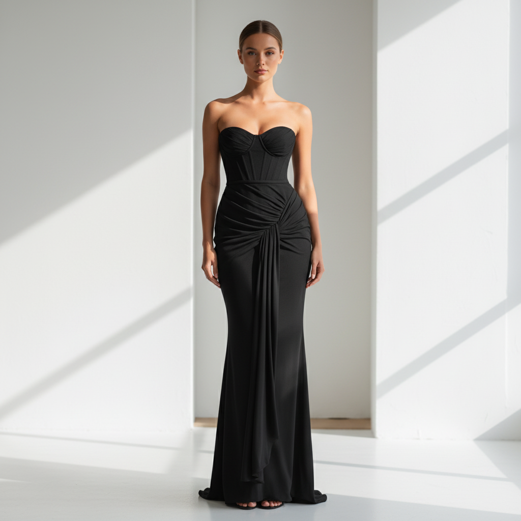 Front view - Strapless Slim-Fit Evening Dress Black