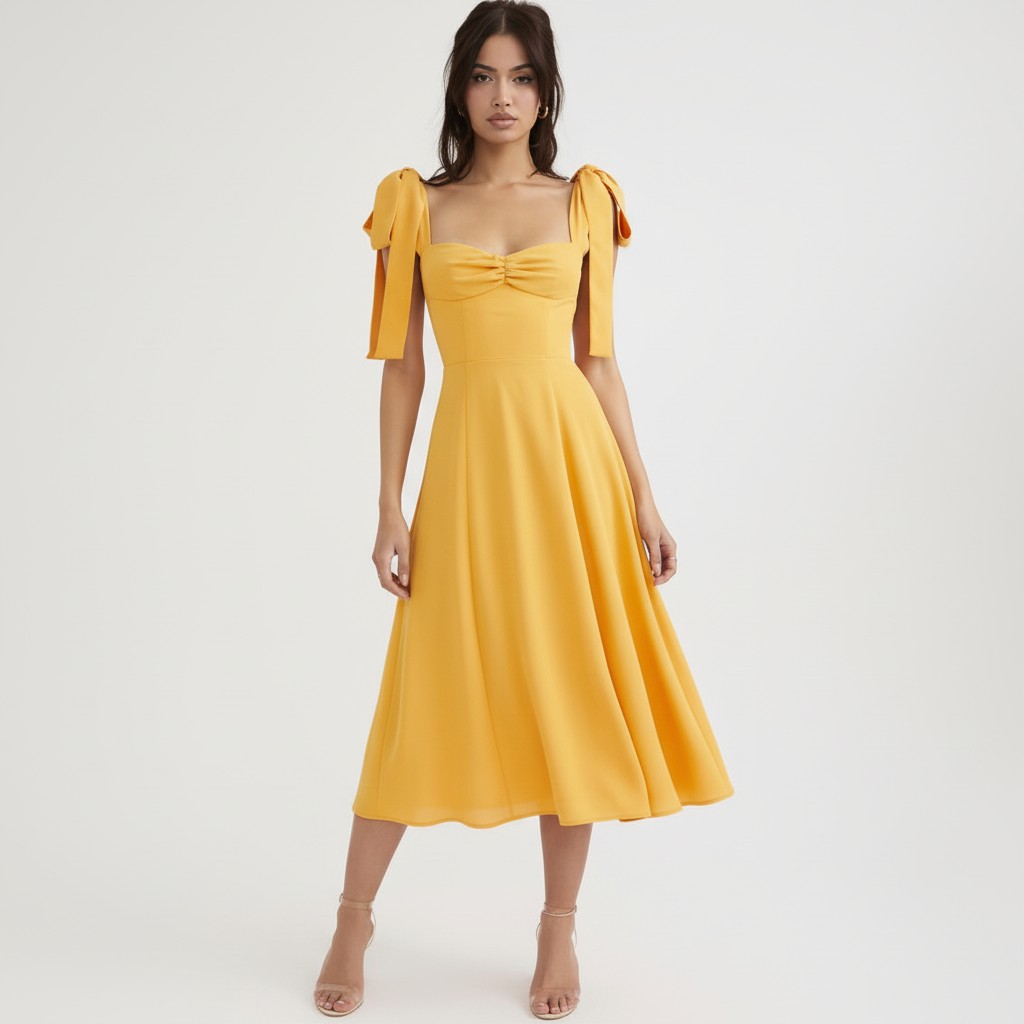 Front view - Yellow chiffon dress