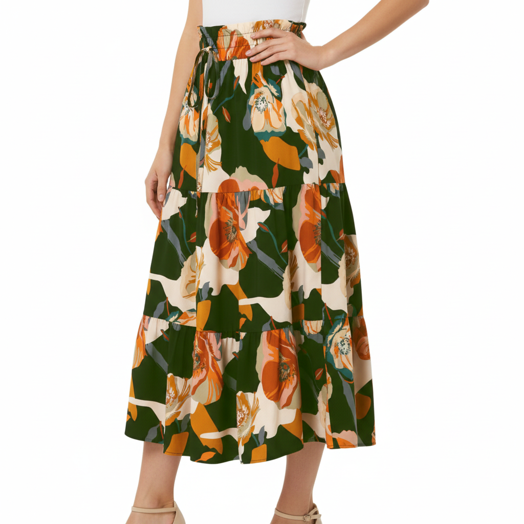 Green Floral Skirt - Angled Detail