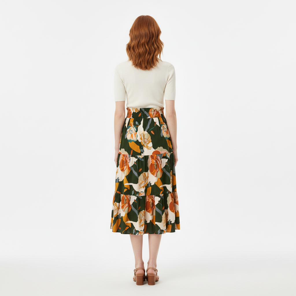 Green Floral Skirt - Full Back