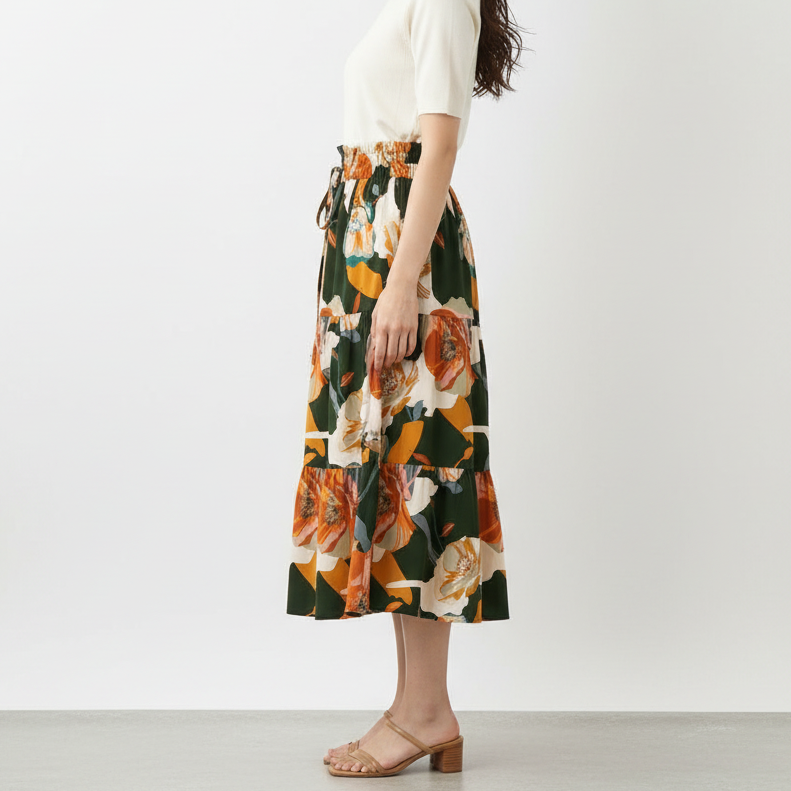 Green Floral Skirt - Full Side