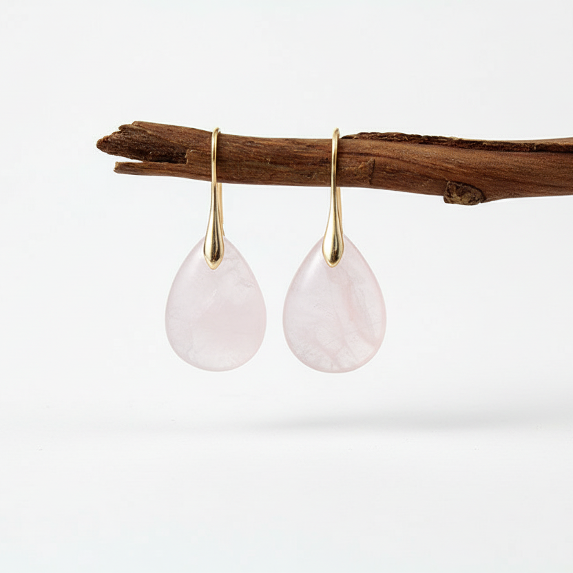 Natural Crystal Waterdrop Earrings in White Studio