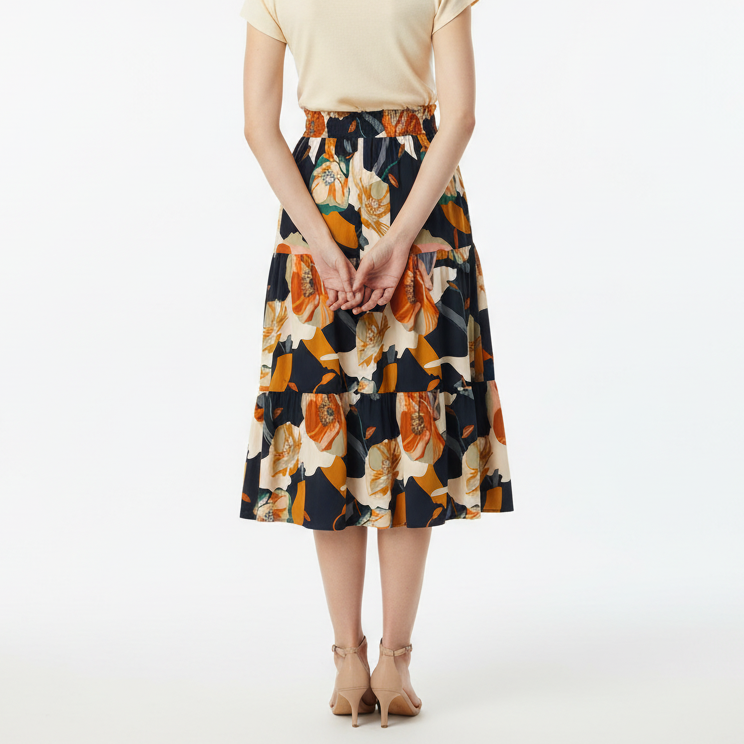 Navy Floral Skirt - Full Back