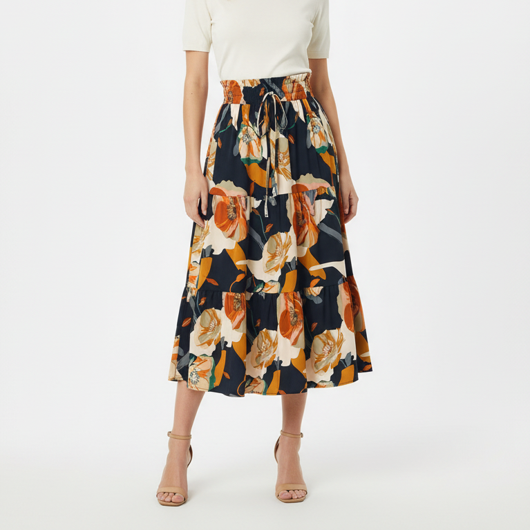 Navy Floral Skirt - Full Front