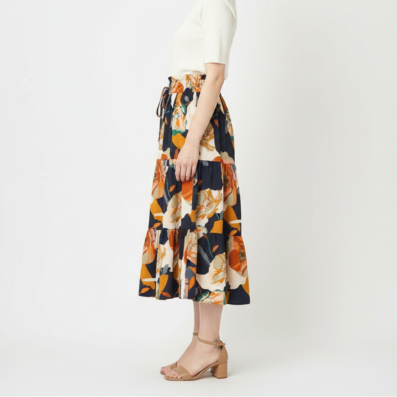 Navy Floral Skirt - Full Side