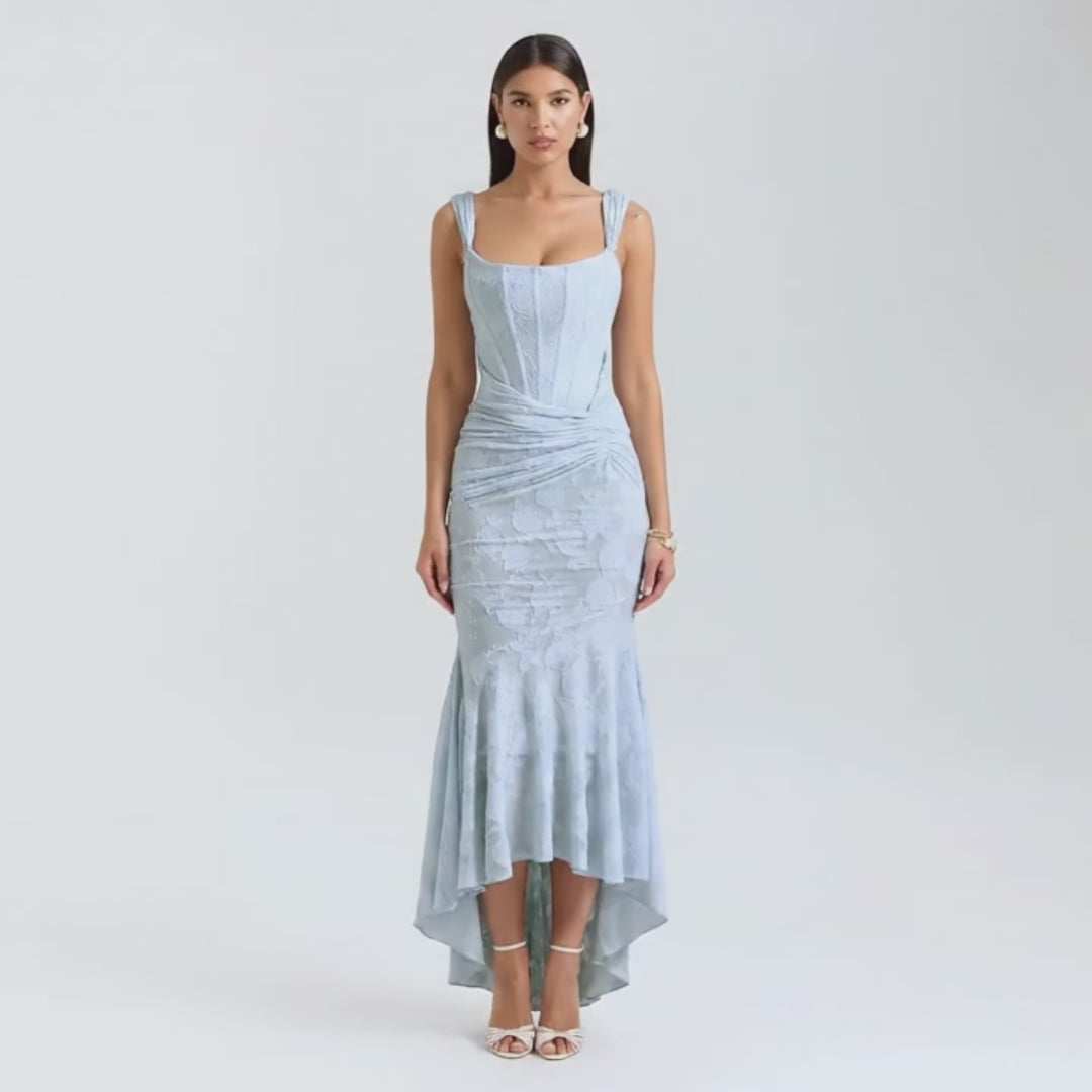 Square-neck Corset Strap Maxi Dress - Blue