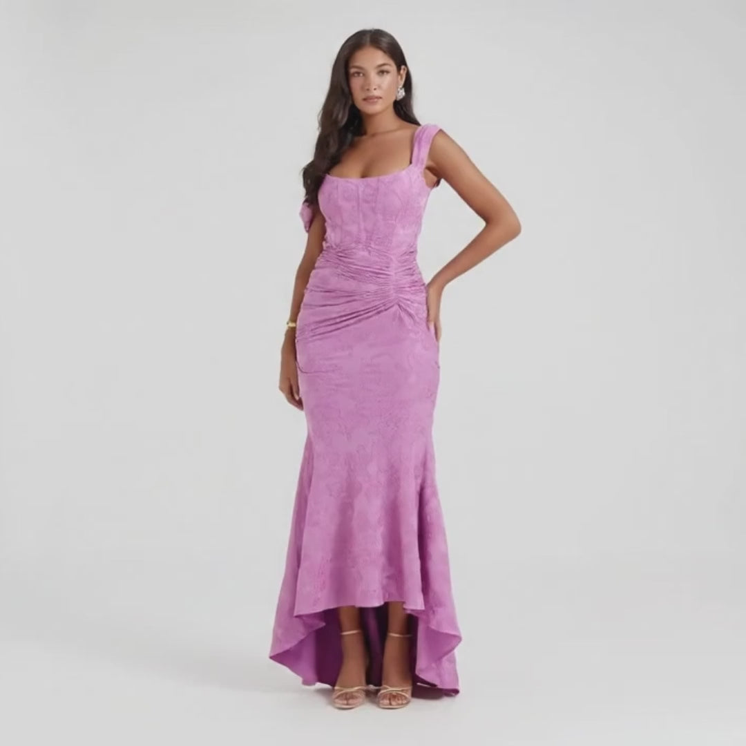 Square-neck Corset Strap Maxi Dress - Dark Pink