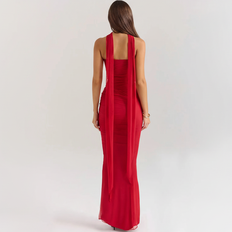 Red dress back view - square