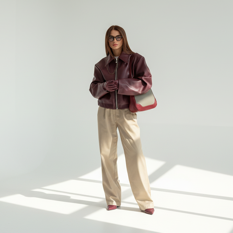 Retro Leather Jacket in White Studio