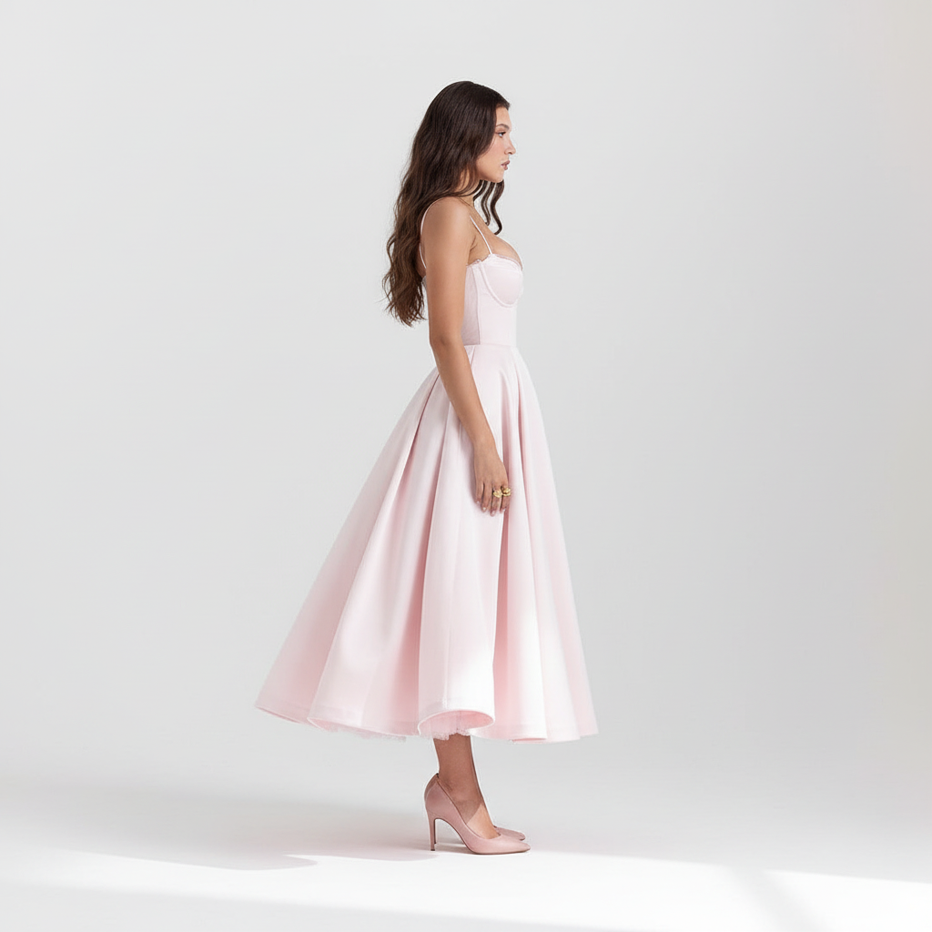 Side view - Ballet Pink Satin Corset Dress