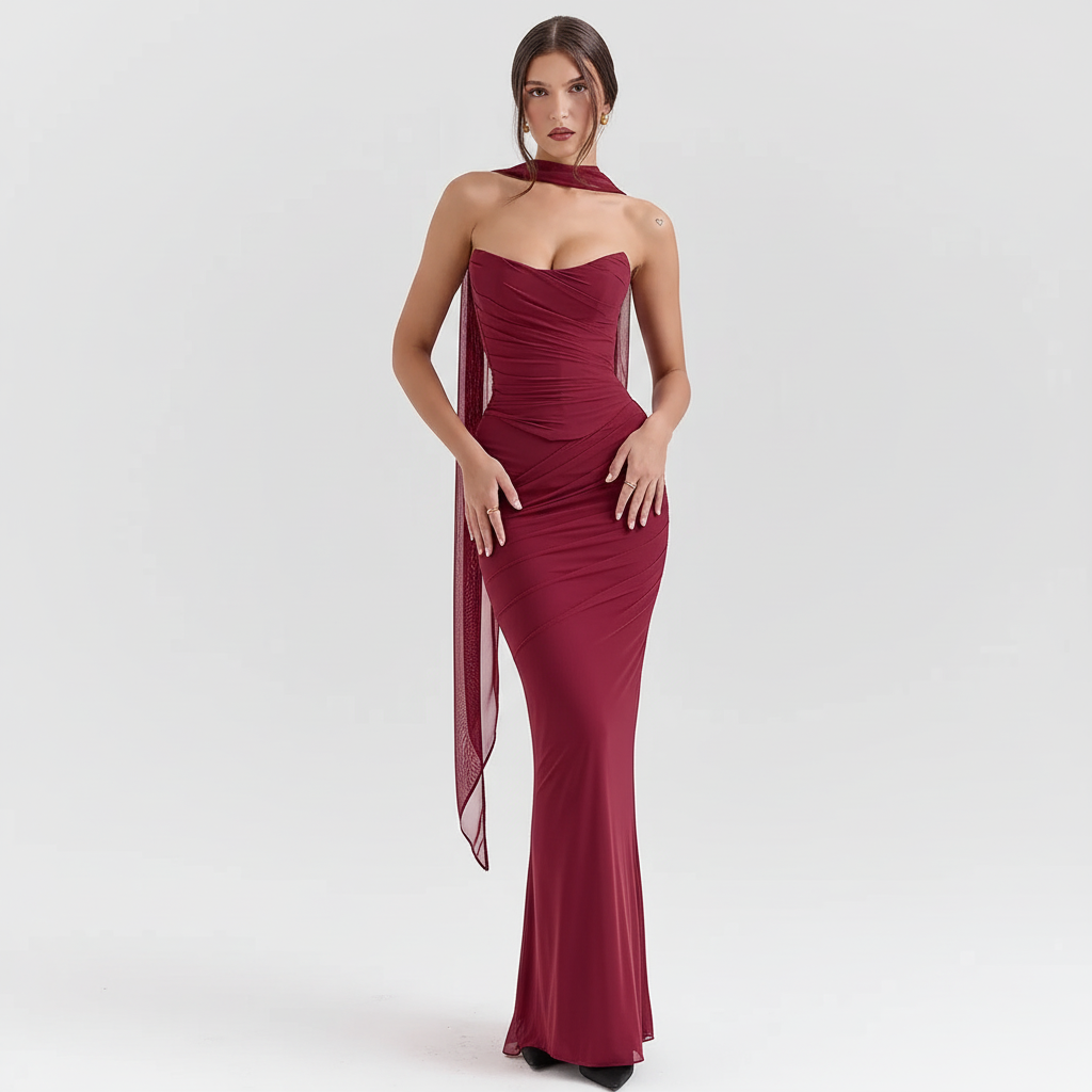 Side view - Burgundy dress on model
