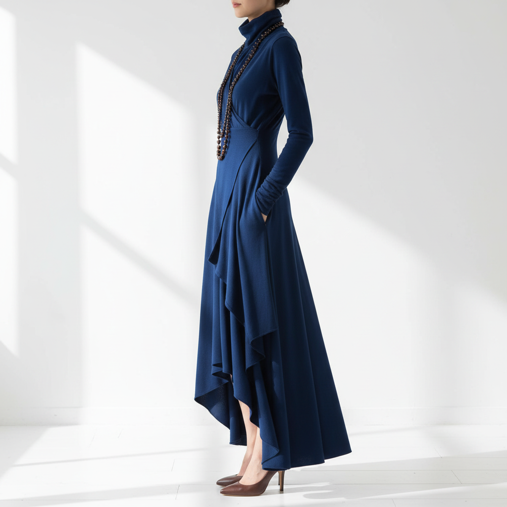 Side view - Cross Neck Knitted Maxi Dress Royal Blue
