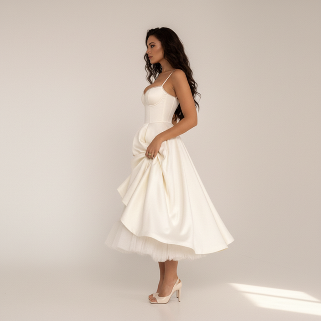 Side view - Khaki Satin Corset Dress