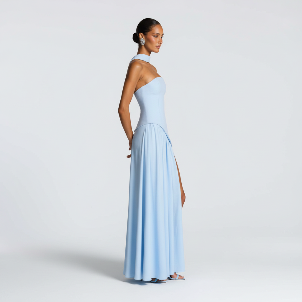 Side view - Light Blue Strapless Maxi Dress