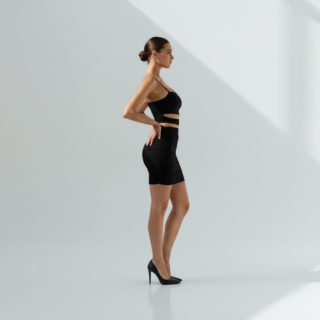 Side view of Hollow Waist Cut-Out Dress - Black