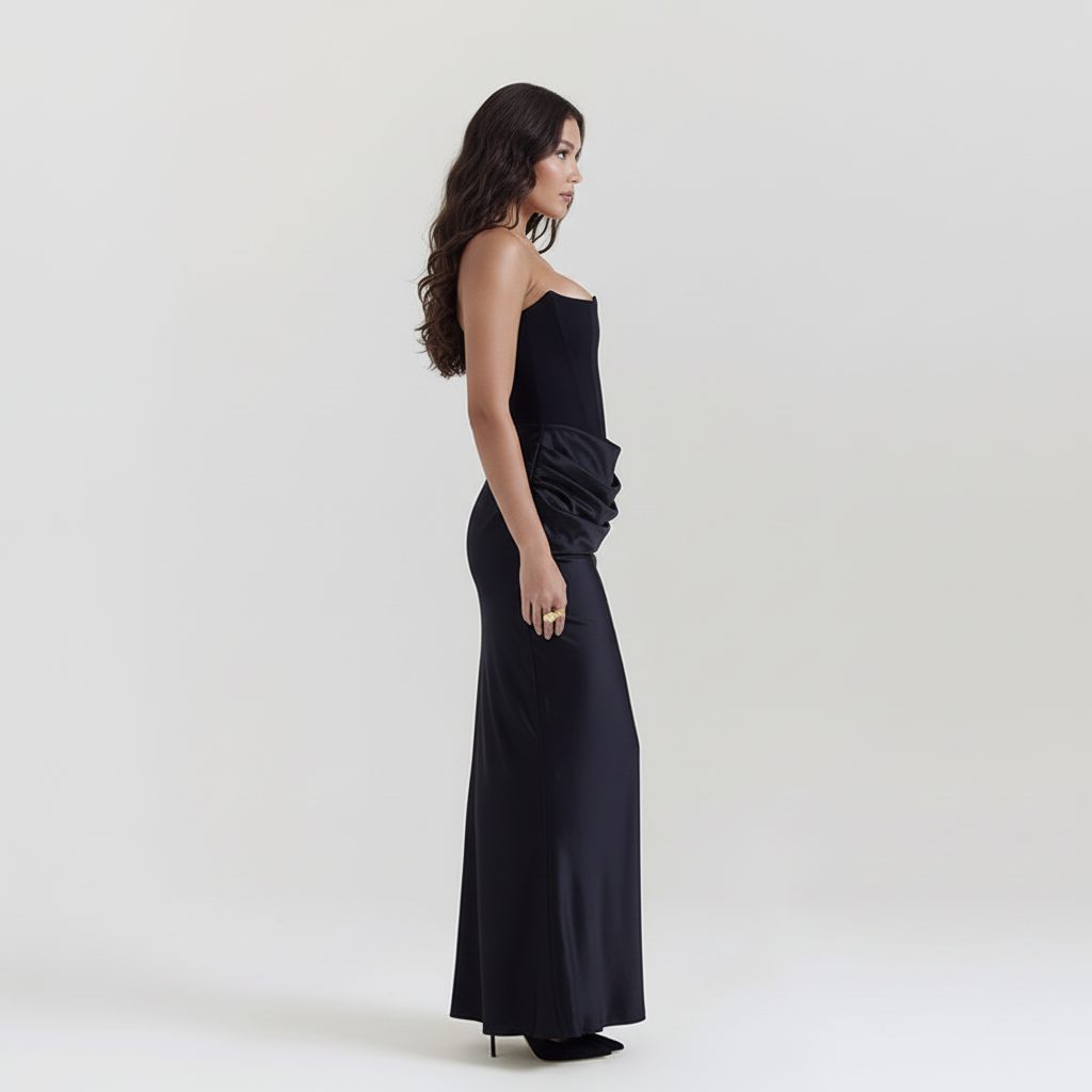Side view - Pleated Tube Top Maxi Dress