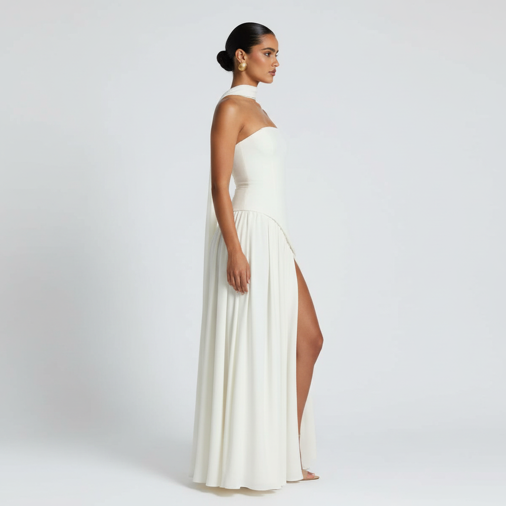 Side view - Strapless High Slit Maxi Dress White