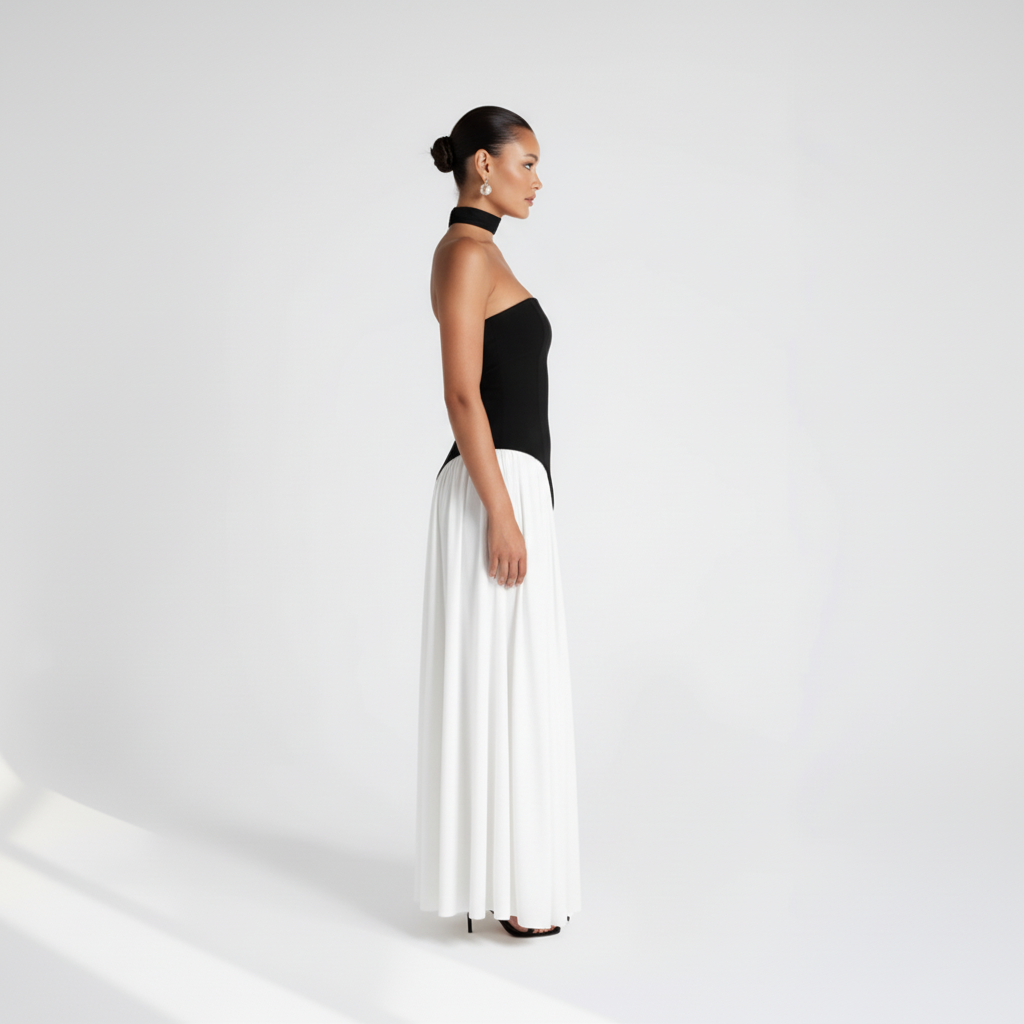 Side view - Strapless High Slit Maxi Dress