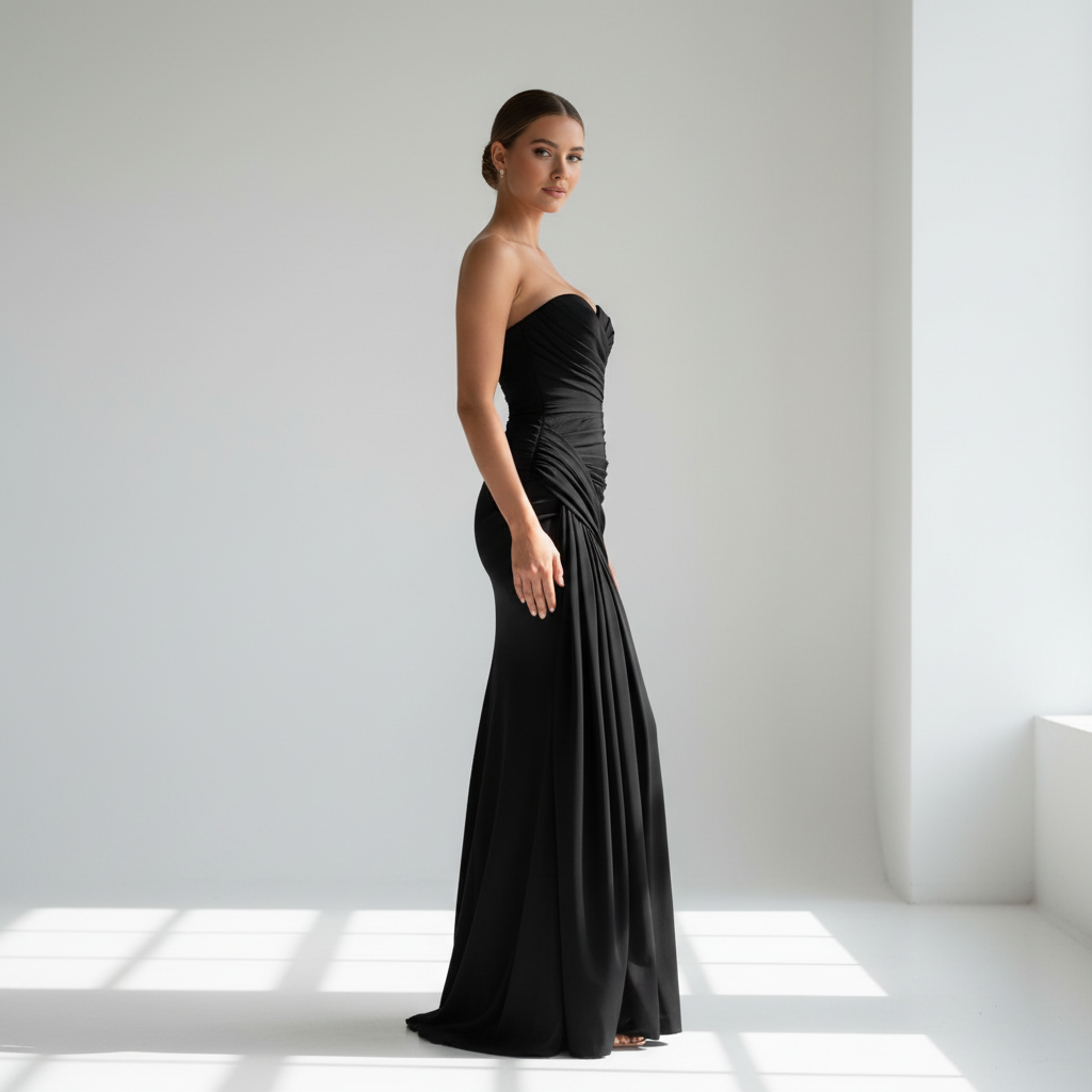 Side view - Strapless Slim-Fit Evening Dress Black