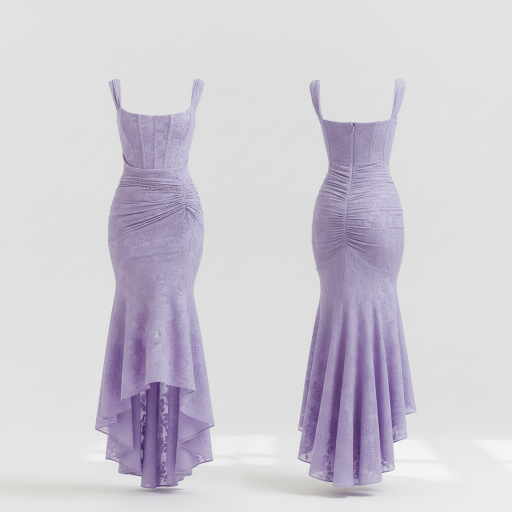 Square-neck corset strap long dress - Purple